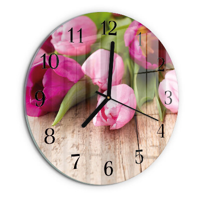 Okrúhle sklenené hodiny Tulipány