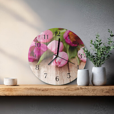 Okrúhle sklenené hodiny Tulipány