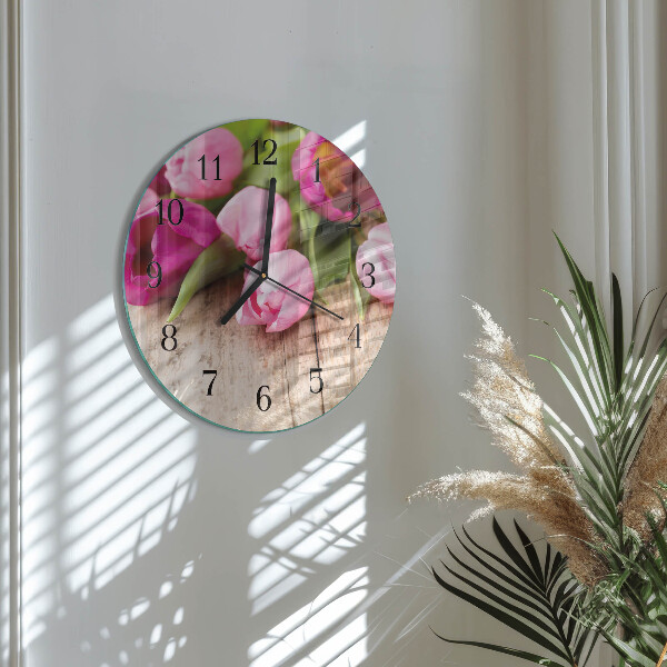 Okrúhle sklenené hodiny Tulipány
