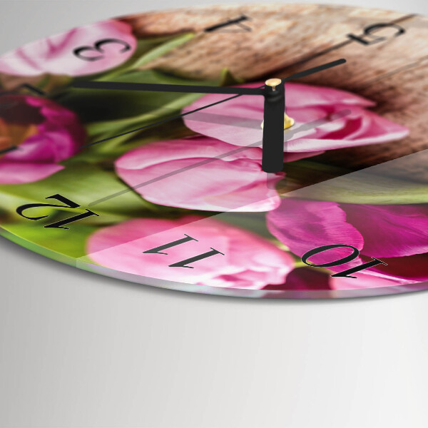 Okrúhle sklenené hodiny Tulipány