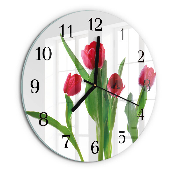 Okrúhle sklenené hodiny Tulipány