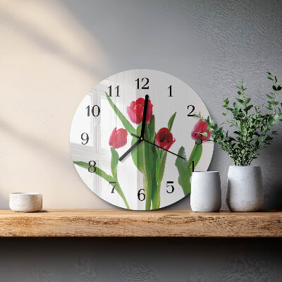 Okrúhle sklenené hodiny Tulipány