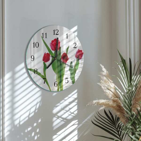 Okrúhle sklenené hodiny Tulipány