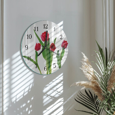 Okrúhle sklenené hodiny Tulipány