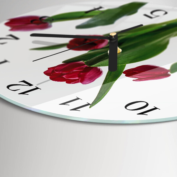 Okrúhle sklenené hodiny Tulipány