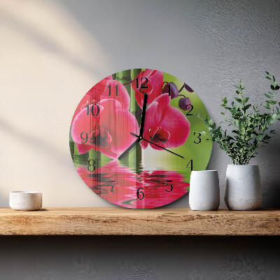 Okrúhle sklenené hodiny Orchidea