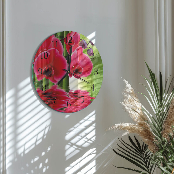 Okrúhle sklenené hodiny Orchidea