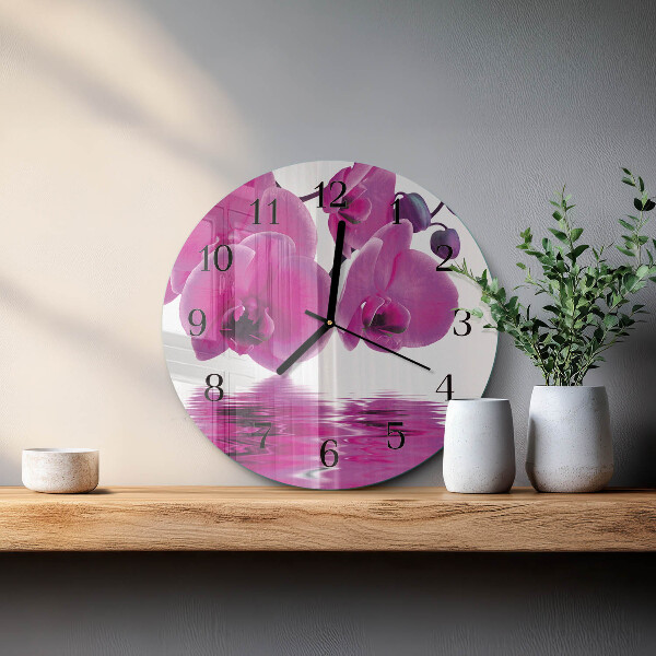 Okrúhle sklenené hodiny Orchidea