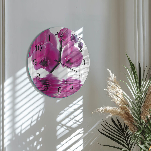 Okrúhle sklenené hodiny Orchidea