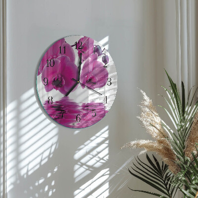 Okrúhle sklenené hodiny Orchidea