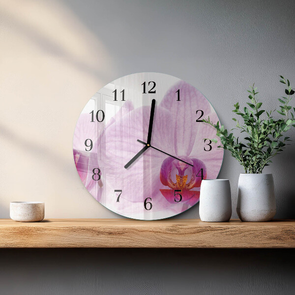 Okrúhle sklenené hodiny Orchidea