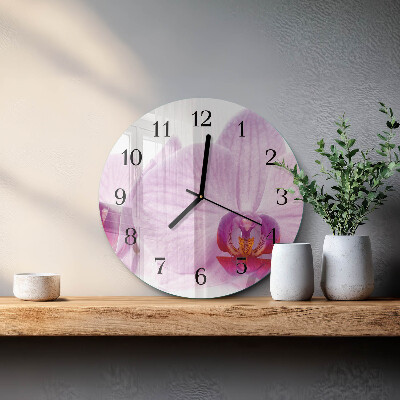 Okrúhle sklenené hodiny Orchidea
