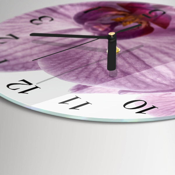 Okrúhle sklenené hodiny Orchidea