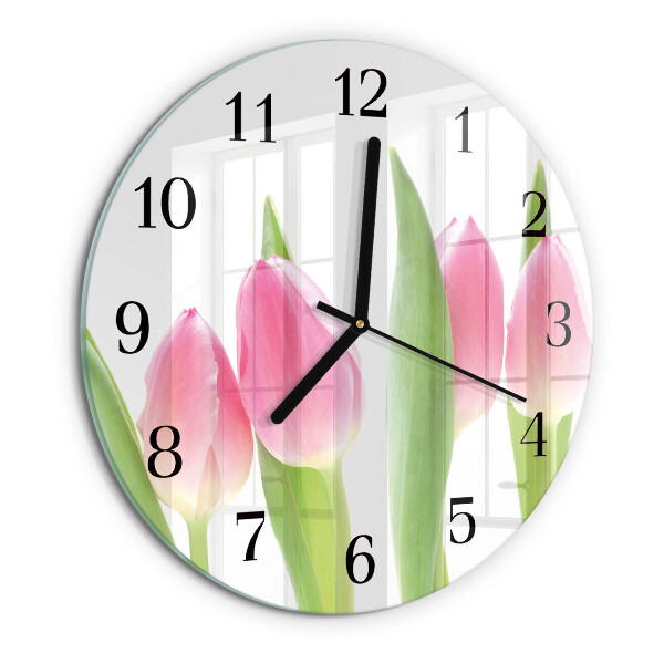 Okrúhle sklenené hodiny Tulipány