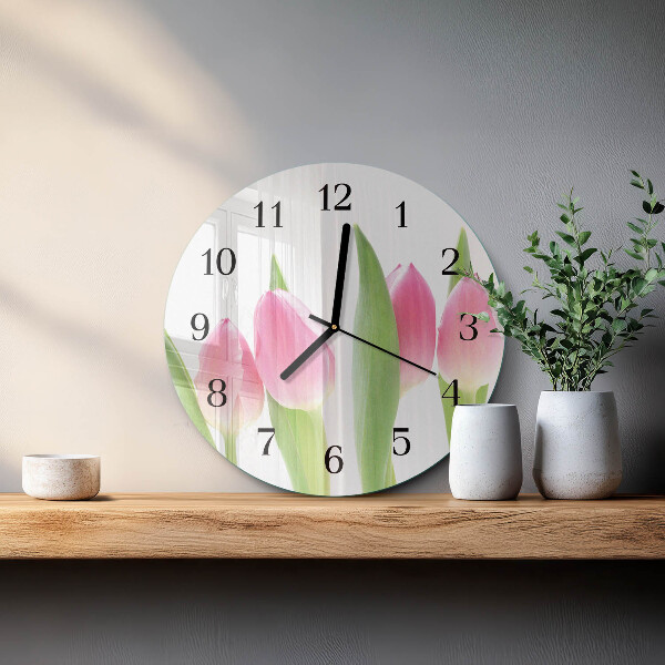 Okrúhle sklenené hodiny Tulipány