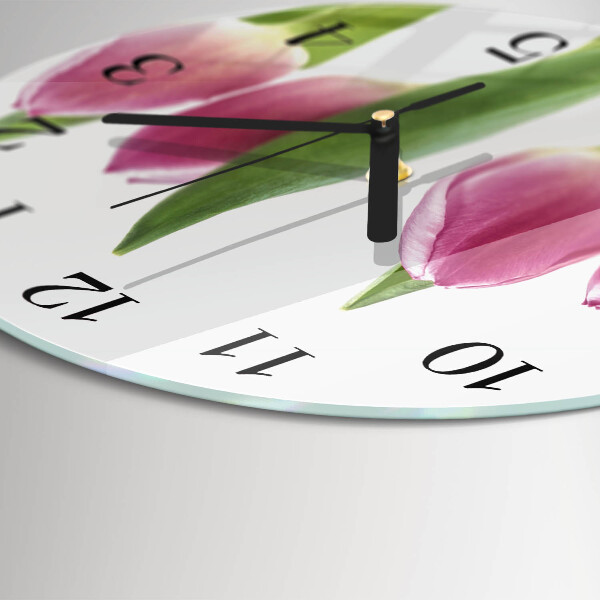 Okrúhle sklenené hodiny Tulipány
