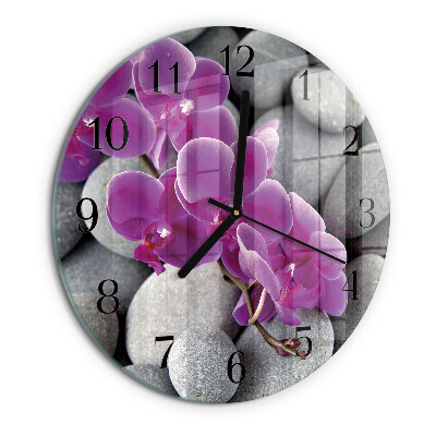 Okrúhle sklenené hodiny Orchideové kamene