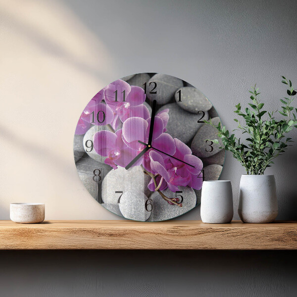 Okrúhle sklenené hodiny Orchideové kamene