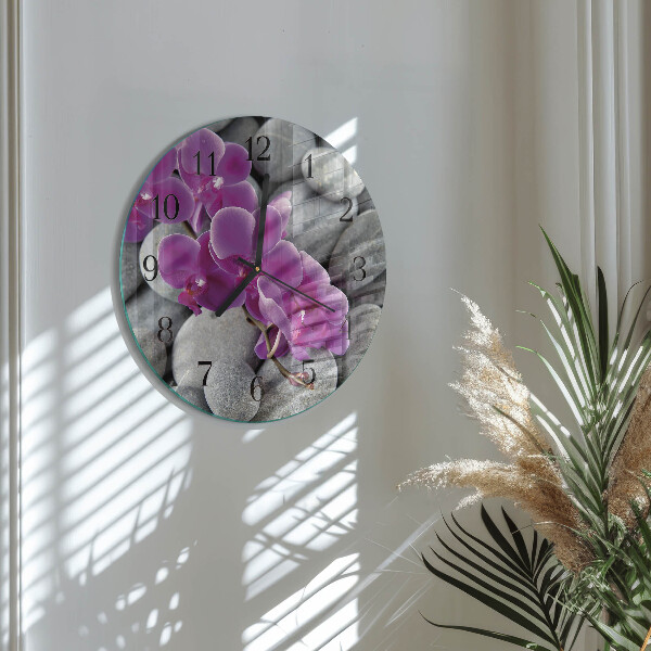 Okrúhle sklenené hodiny Orchideové kamene