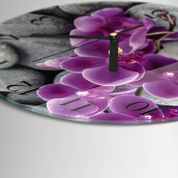 Okrúhle sklenené hodiny Orchideové kamene