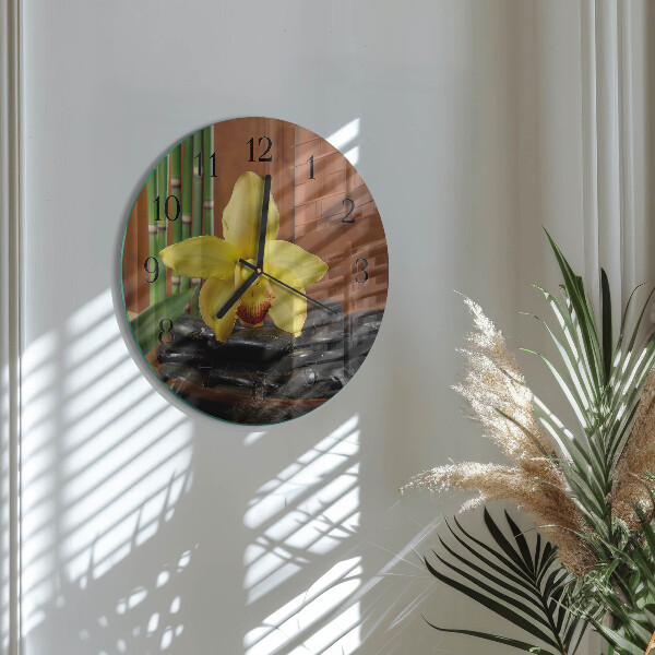 Okrúhle sklenené hodiny Bambusová orchidea
