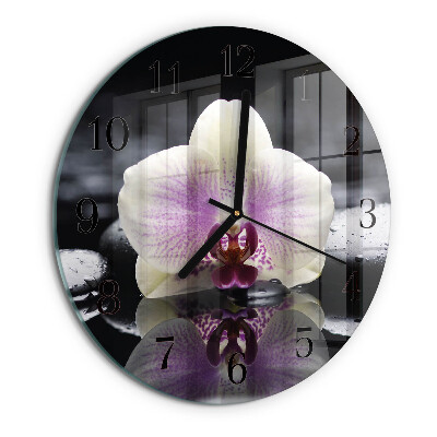 Okrúhle sklenené hodiny Orchidea