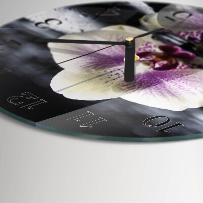 Okrúhle sklenené hodiny Orchidea
