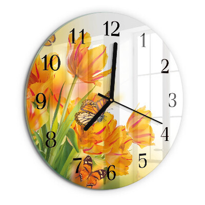 Okrúhle sklenené hodiny Tulipány