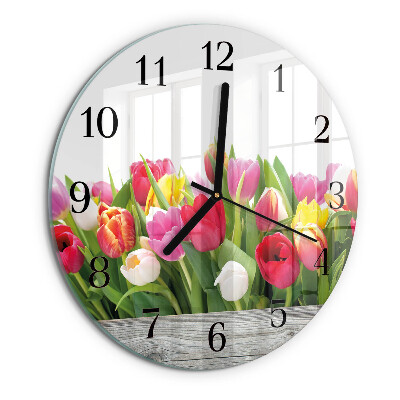 Okrúhle sklenené hodiny Tulipány