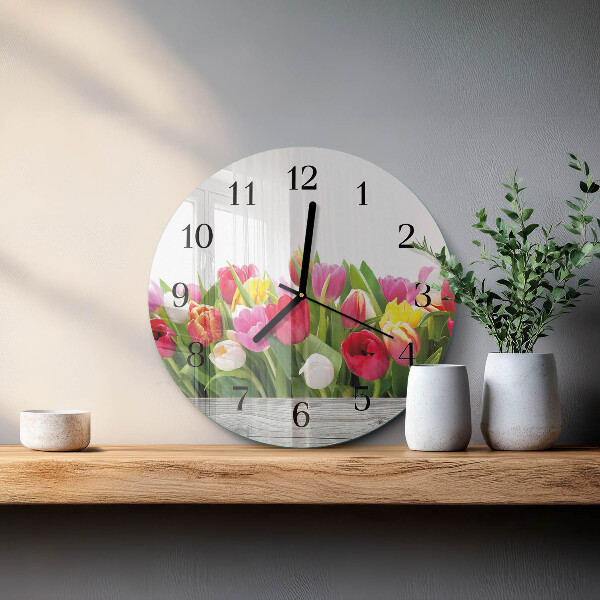 Okrúhle sklenené hodiny Tulipány