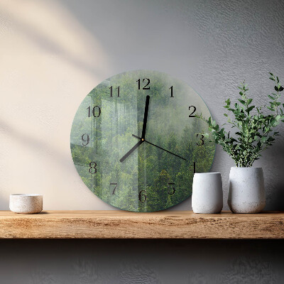 Okrúhle sklenené hodiny Hmlistý les