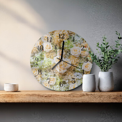 Okrúhle sklenené hodiny Elegantné kvety