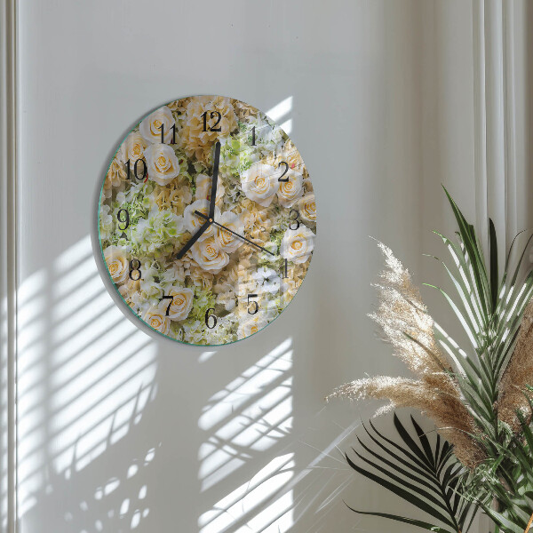 Okrúhle sklenené hodiny Elegantné kvety