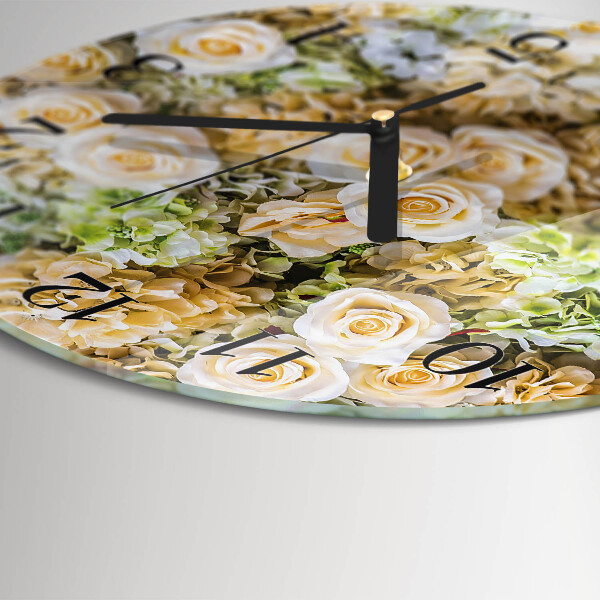 Okrúhle sklenené hodiny Elegantné kvety