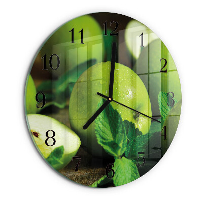 Okrúhle sklenené hodiny Zelené jablká