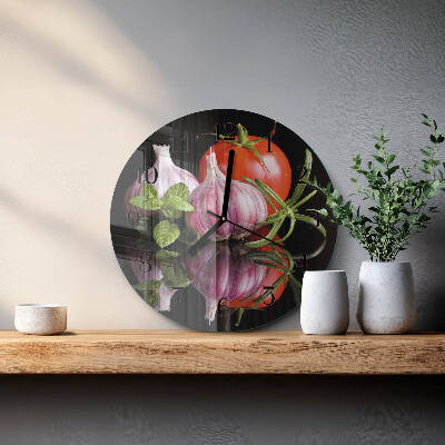 Okrúhle sklenené hodiny Paradajkový cesnak