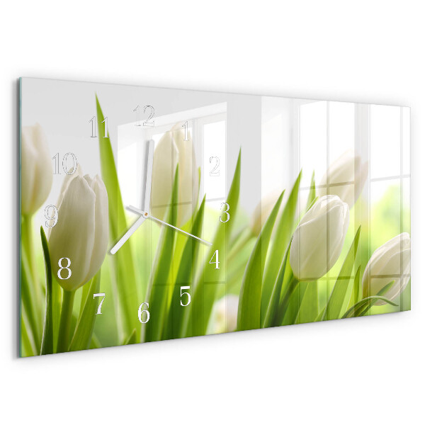 Horizontálne hodiny Biele tulipány
