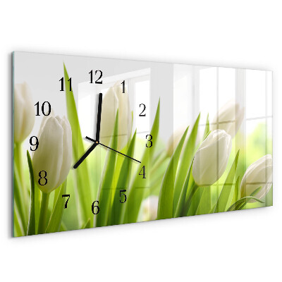 Horizontálne hodiny Biele tulipány