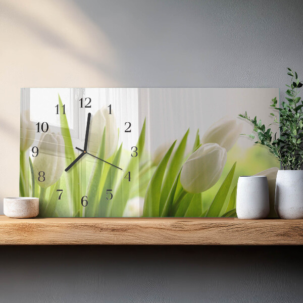 Horizontálne hodiny Biele tulipány