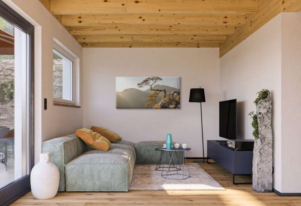 obývačka v škandinávskom štýle